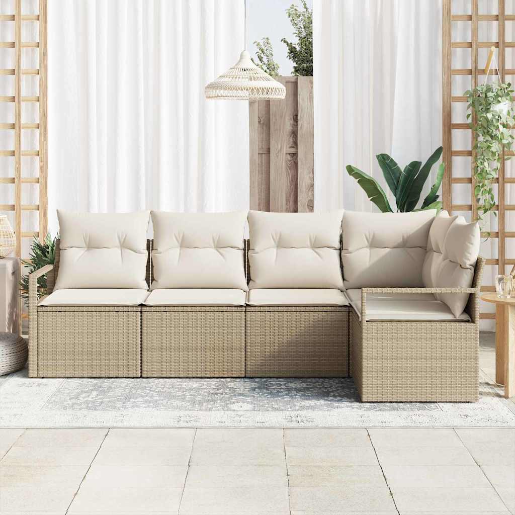 Garten-Sofa-Set mit Kissen mit Speicher 5 pcs Beige und Creme